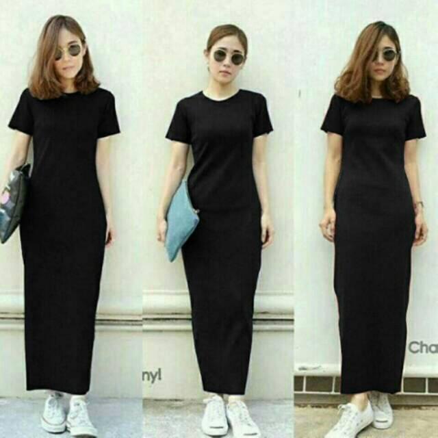Fazione Baju Wanita Polos Kaos Panjang Elsa Plain Maksi