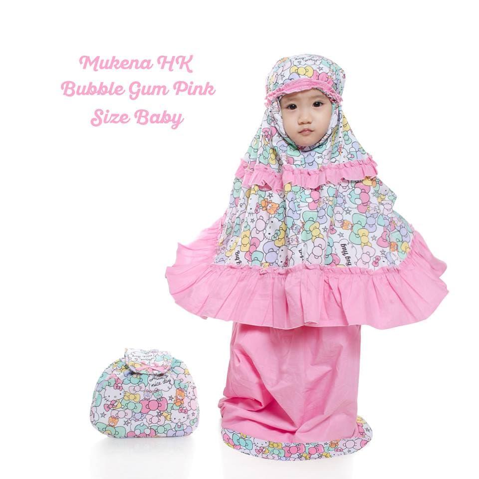 TERLARIS!!! MUKENA ANAK HELLO KITTY BUBBLE GUM PINK SIZE XXS / BABY (1-2 TAHUN) mukena mewah / mukena dewasa / mukena tatuis / mukena anak / mukena bali / mukena katun jepang