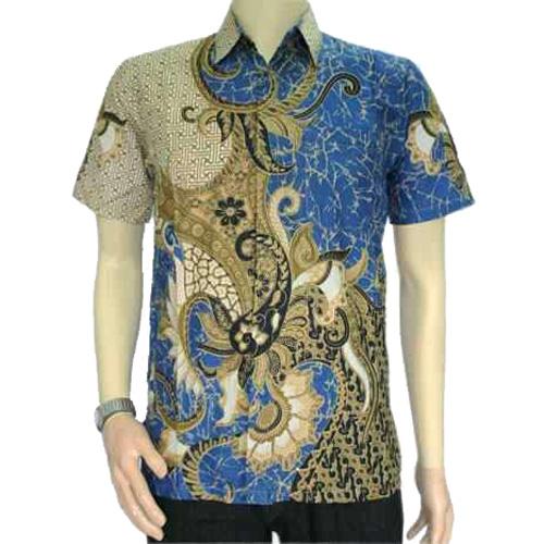Lasido Baju Batik Lengan Pendek Bima Modern Kemeja Fashion Pria Fashionable Kantor Kerja Formal Casual Kondangan - Biru