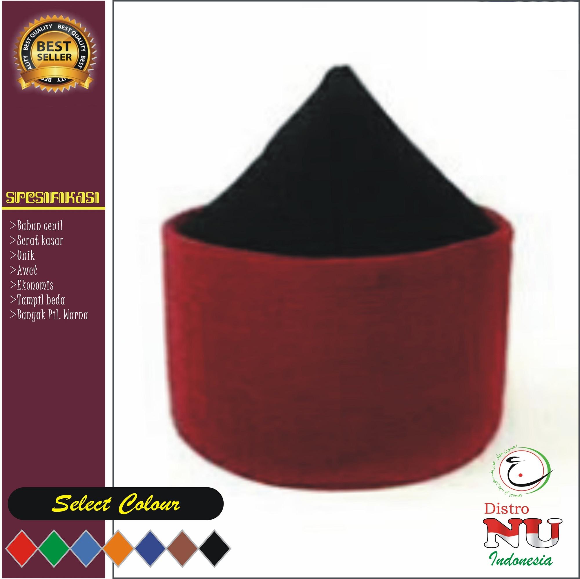 PECI SUFI CENIL ATAS RUNCING (MERAH-ATASNYA HITAM) TINGGI 10/11/12 CM / peci maiyah / nu peci hadroh atlas / sarung / gamis / baju muslim koko / jas / daster / dasi / songkok hitam / wadimor / gajah duduk / boneka bulu gantungan kunci kemeja / jaket