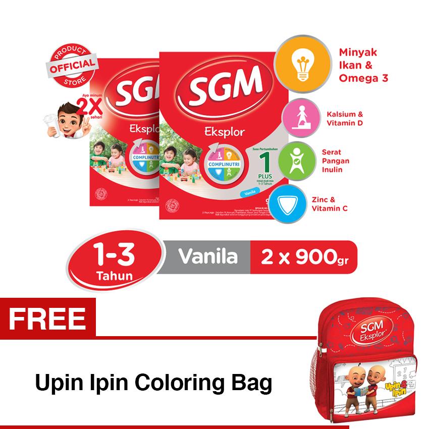 SGM Eksplor Complinutri 1+ Susu Pertumbuhan - Vanila - 900gr - Bundle isi 2 Box FREE Upin Ipin Coloring Bag