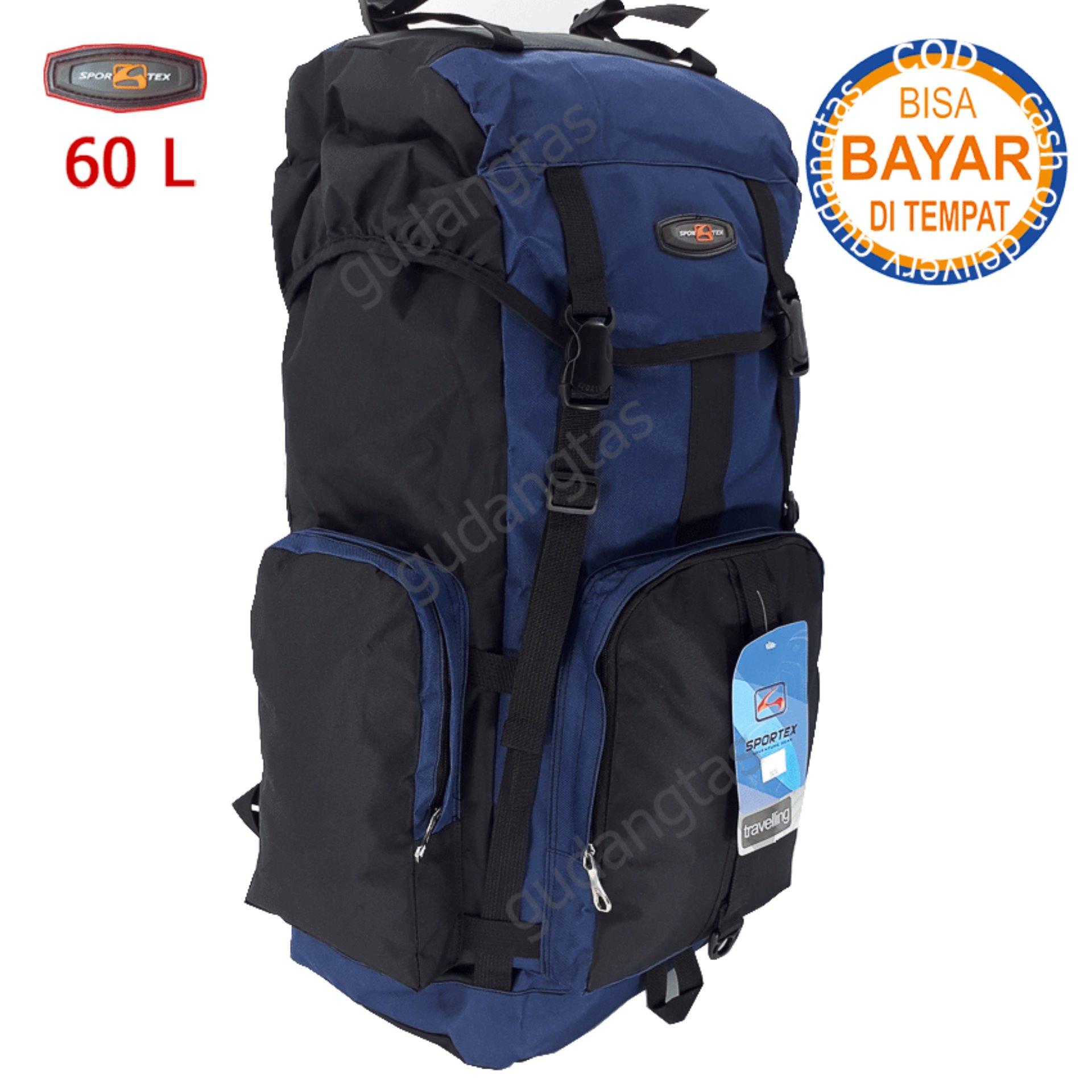 Sportex Tas Gunung Tas Keril Tas Carrier Tas Camping Tas Hiking 60L Outdoor Adventure 04W4 Biru Dongker kombinasi Hitam