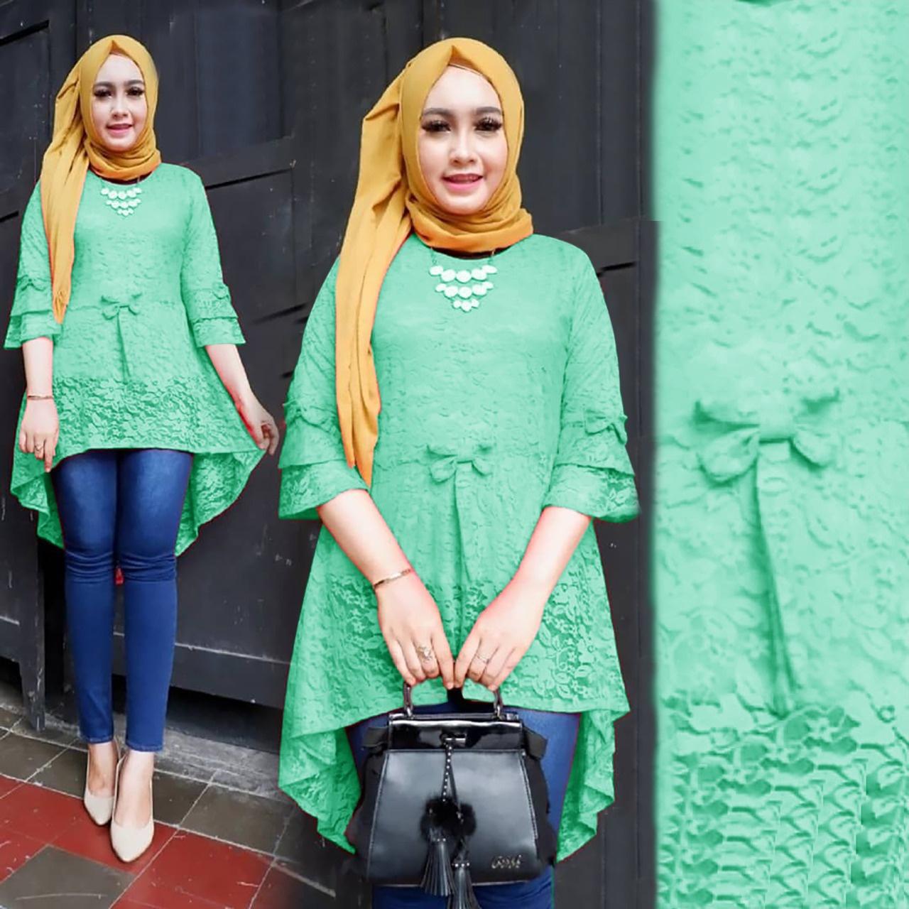 HRV Shop Tunik Muslimah Wanita Aisyah Brukat / Hijab Muslim / Gamis Syari / Baju Muslim / Outer Muslim / Atasan Murah / Fashion Muslim / Fashion Maxi / Setelan Muslim / Atasan Muslimah / Gamis Fashion / Blouse Wanita / Atasan Wanita