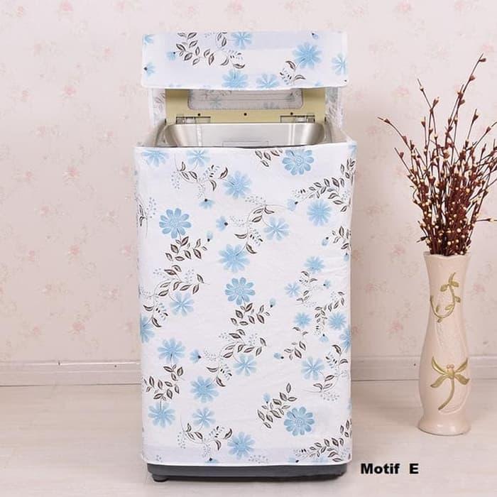 Cover Mesin Cuci 1 Tabung Buka Atas (Top Loading) - Bunga Biru