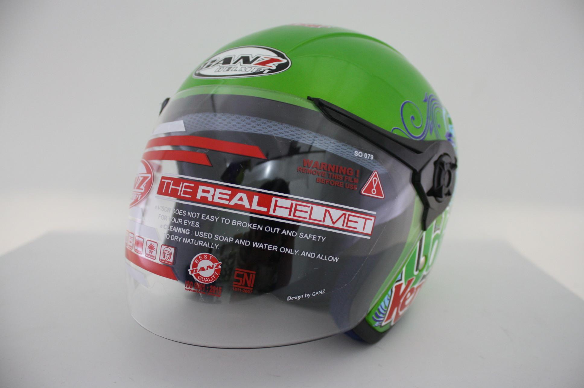 Ganz Helmet/ Helm Anak B10 Udin Kembar Green Apple VT L