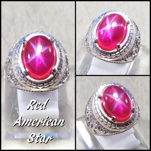 Diskon Promo Perhiasan Aksesoris CINCIN BATU AKIK PERMATA AMERICAN STAR RED 6STAR MEWAH BERKELAS MEDIUM Murah