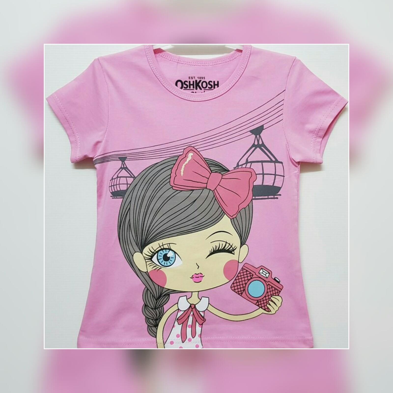 Baju kaos atasan anak perempuan camera Pink