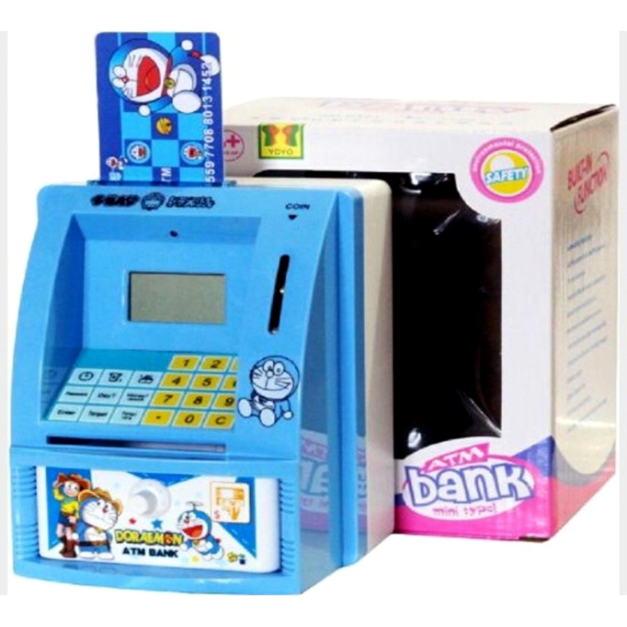Fio Online Mainan Edukasi ATM Bank Mini Celengan ATM Mini Otomatis Bahasa Indonesia Rupiah - Kitty atau doraemon - pink atau biru