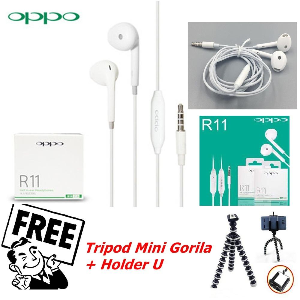 OPPO Handsfree / Headset 3,5 mm Stereo For OPPO R11 New Produk FREE Tripod Mini