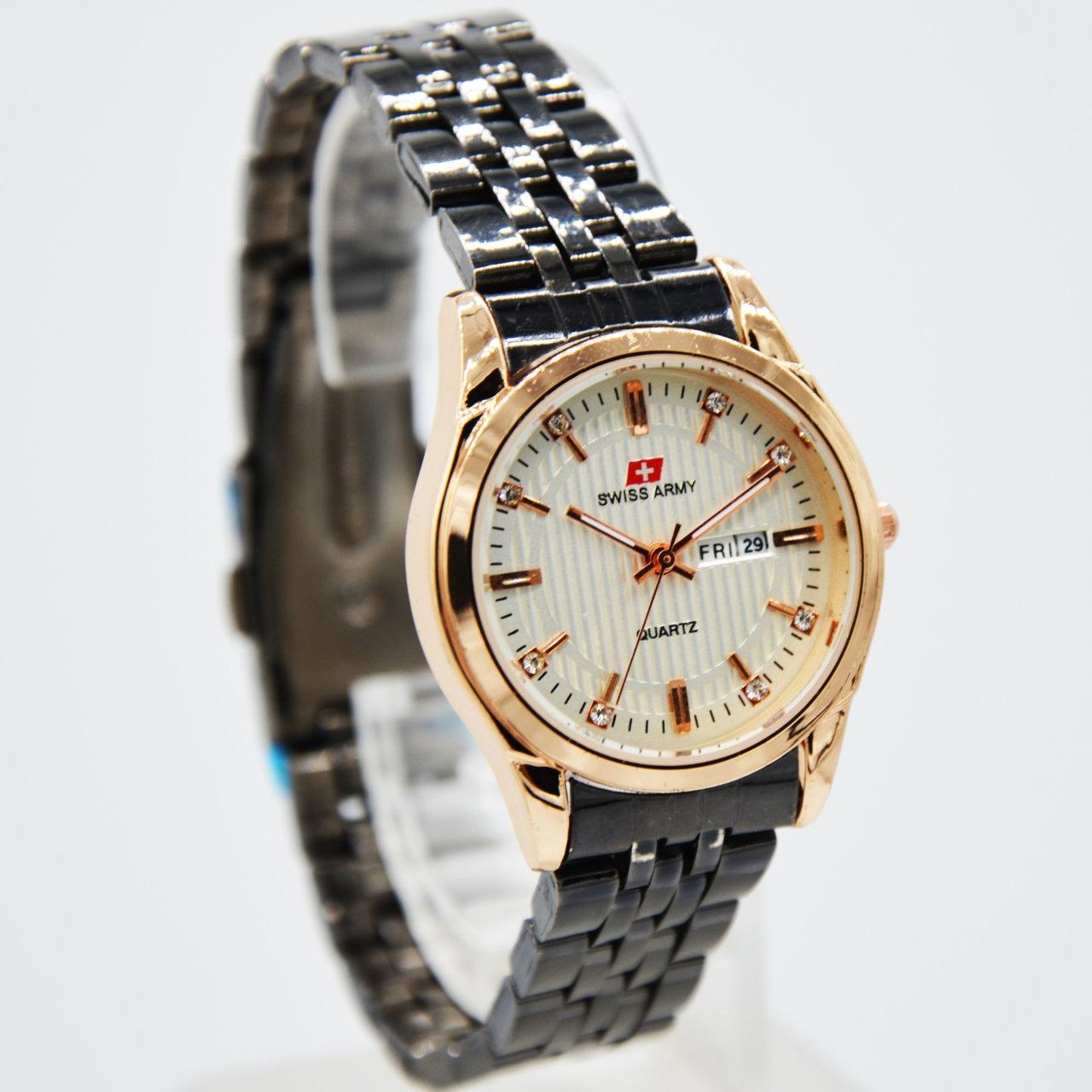 SWISS ARMY - JAM TANGAN WANITA CASUAL SA 4133 SAS - TANGGAL DAN HARI - RANTAI BLACK RING GOLD - STAINLESS STEEL