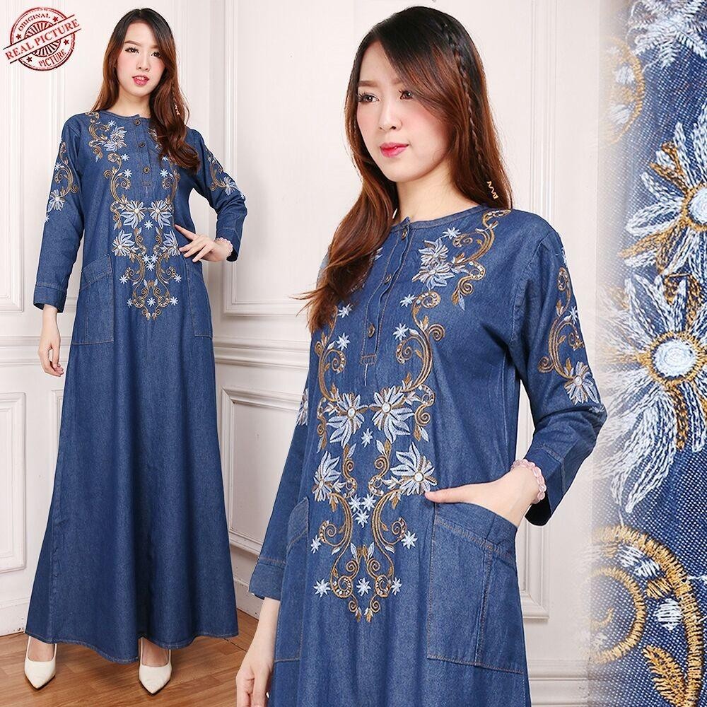 SB Collection Dress Maxi Khaila Gamis Jeans Longdress Wanita