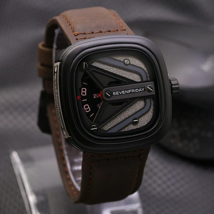 Jam Tangan Pria / Cowok Sevenfriday SK880 Leather Dark Brown Black