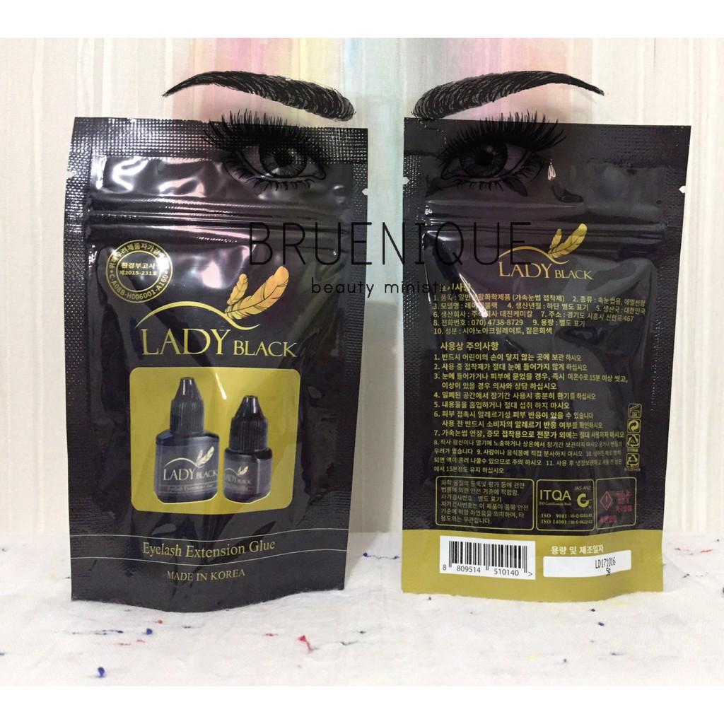 Lady Black (5ml) with Pouch - Eyelash Extension Glue / Lem Sambung Bulu Mata - for sensitive eyes Variasi Tidak Ada