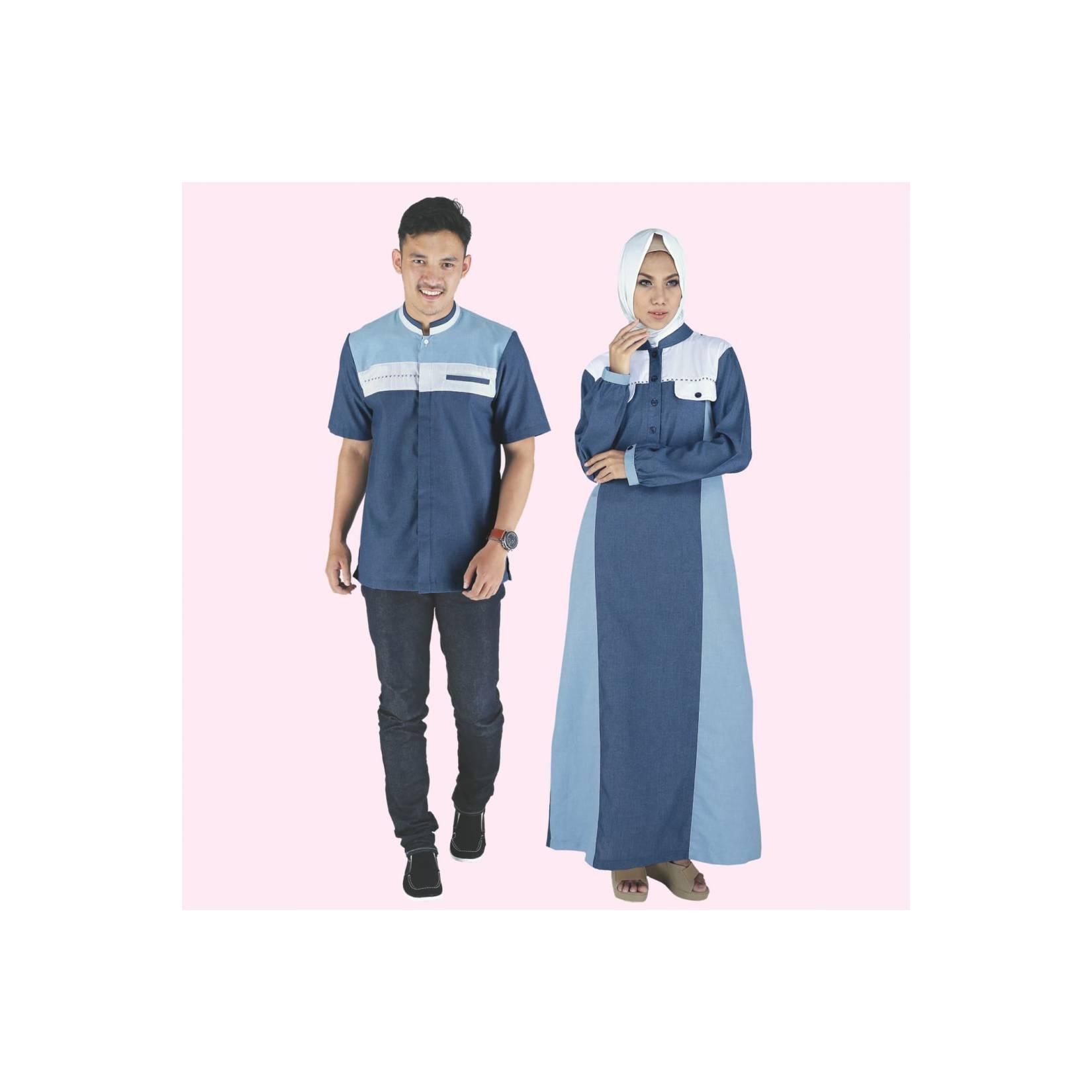 Baju Muslim Modern Terbaru Gamis Koko Couple Anak Pria Wanita Birumuda