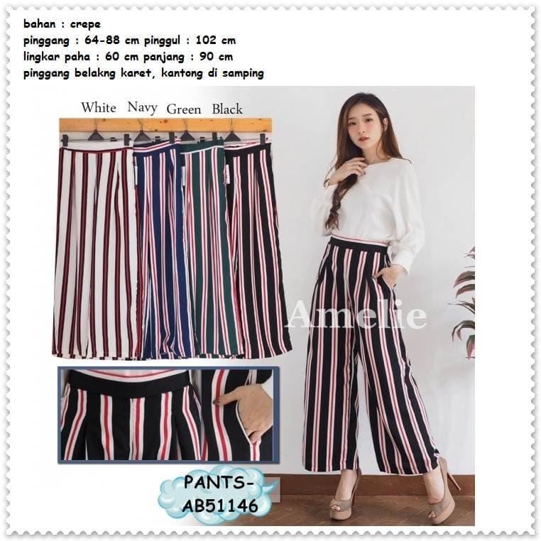 Celana Panjang Kulot Lebar Garis Wanita Bangkok Korea Import AB51146