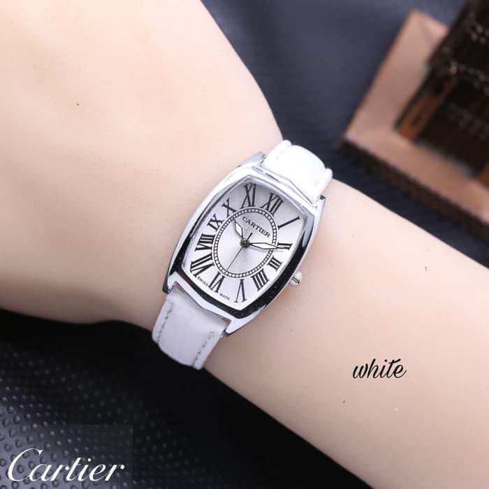 Jam Tangan Wanita / Cewek Terjangkau Cartier Romawi Leather White Silver