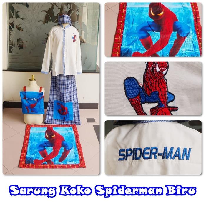 BAJU KOKO DAN SARUNG ANAK TK SET SIZE XS ( 2-3 THN ) KARAKTER SPIDERMAN BIRU