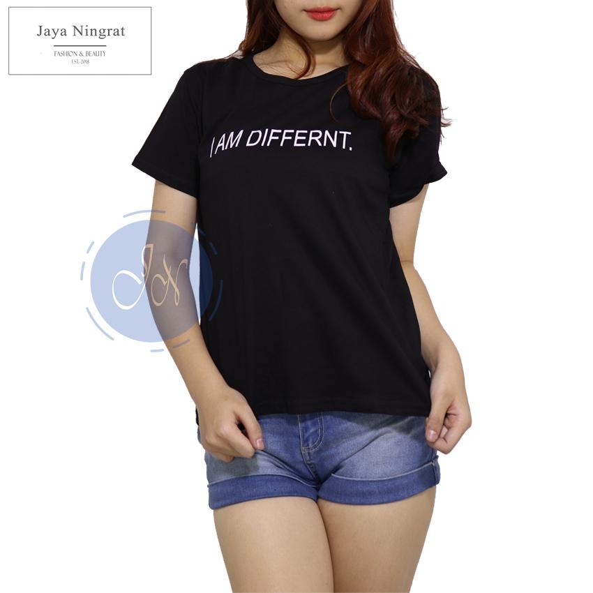 Jaya Ningrat T-Shirt Wanita I'AM DIFFERENT Tumblr Baju wanita Kaos wanita Kaos remaja terkini Kaos distro Kaos wanita lengan pendek - Hitam