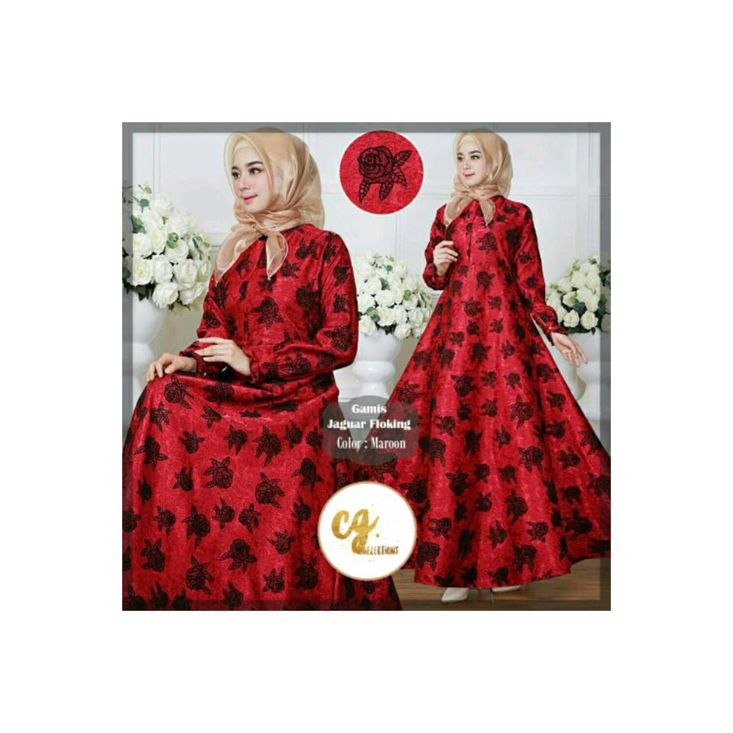 promo Gamis Jaguar Floking Mawar Gamis Pesta wanita smart