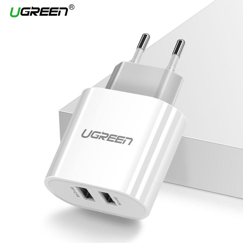 UGREEN Charger Original Charger Dual Ports Charger 5V3.4A Fast Charging for Samsung Xiaomi Huawei Apple iPhone LG VIVO OPPO Handphone White