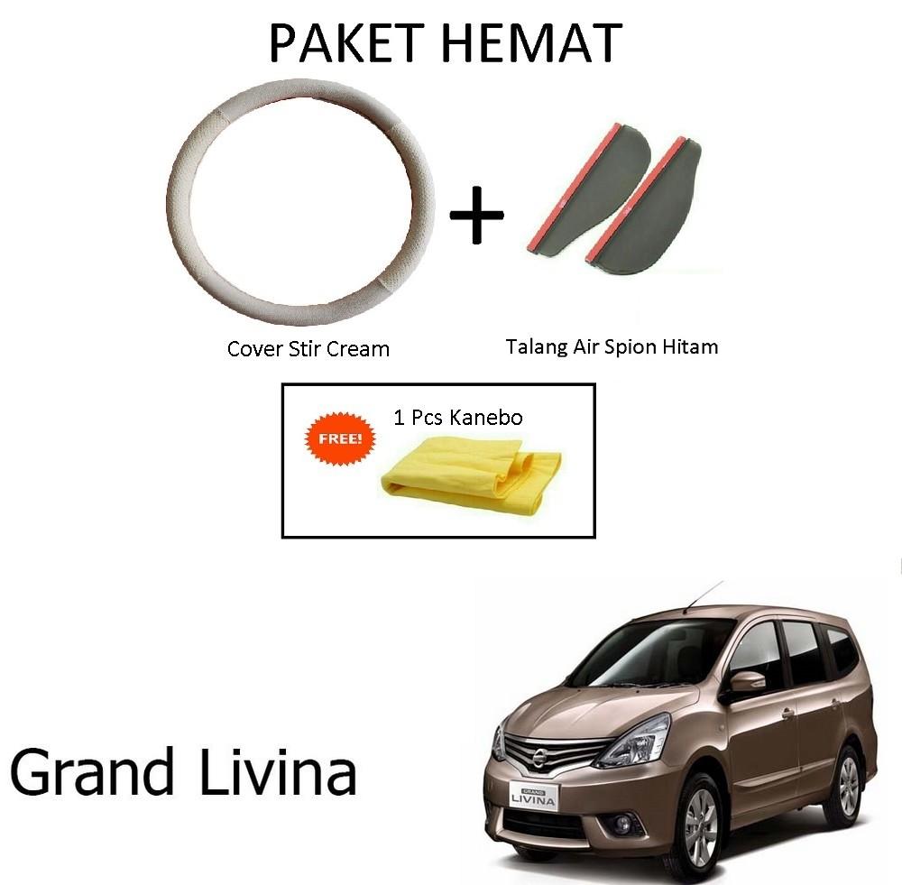 Sarung / Cover Stir / Setir / Steer Mobil Grand Livina Warna Cream + Talang Air Spion Hitam