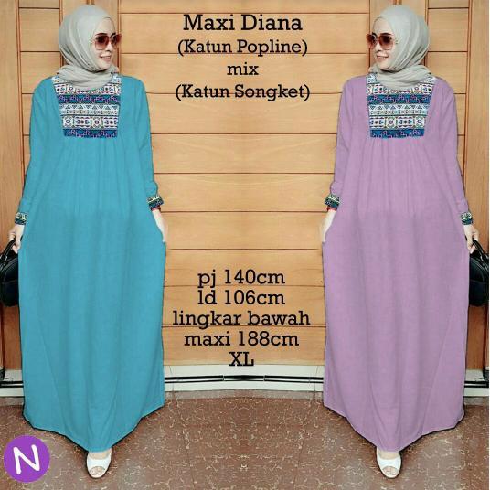 Promo Hari Ini Cn 7116 Maxi Diana Dress Terusan Simple Elegan Wanita Murah Gamis Syari Batik Songket