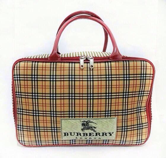 HARGA PROMO!!! Tas Travel Bag Koper Tenteng Kanvas Kotak Renang Burberry Maroon