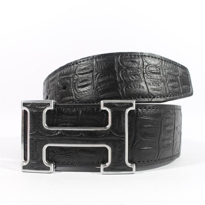 GESPER IKAT PINGGANG KULIT PRIA IMPORT HERMES 217 SILVER BLACK