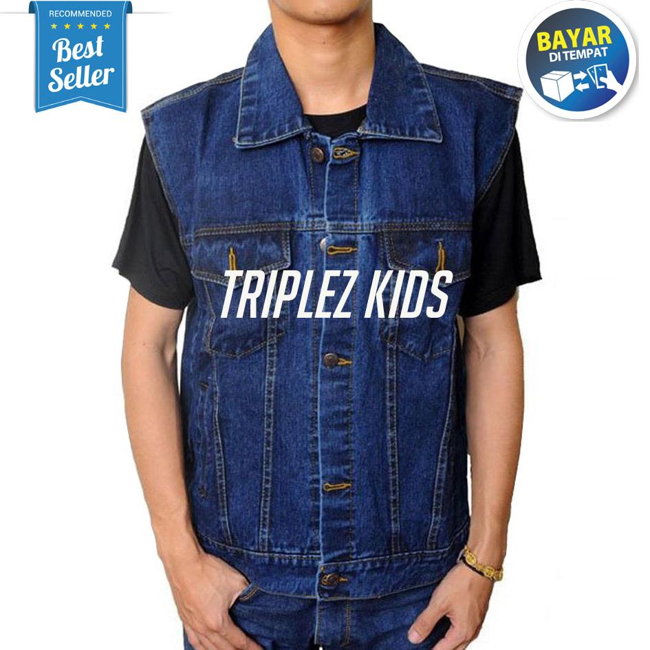 Zens Rompi Ariel Best Seller/ Rompi Denim Pria Premium/ Jaket Rompi Jeans Keren - Blue Navy