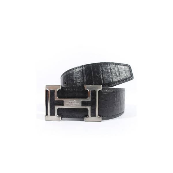 GESPER IKAT PINGGANG KULIT PRIA IMPORT HERMES 215 SILVER BLACK