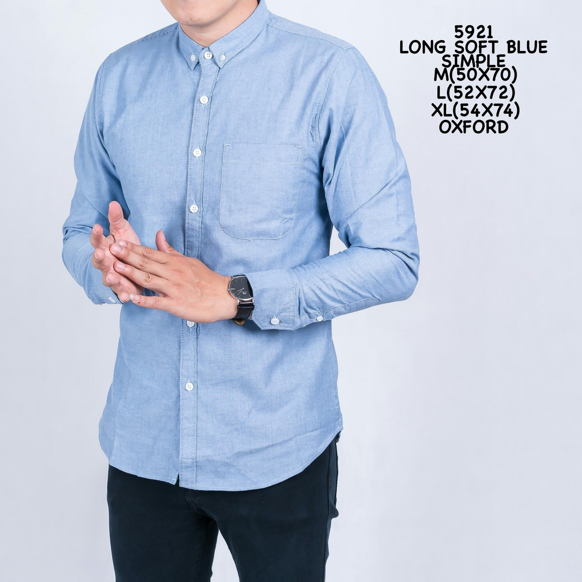 Kemeja Polos Kemeja Flanel Kemeja Kerja Kemeja Kasual Kemeja Pria Long Soft Blue Simple 5921 Oxford Kemeja Lengan Panjang