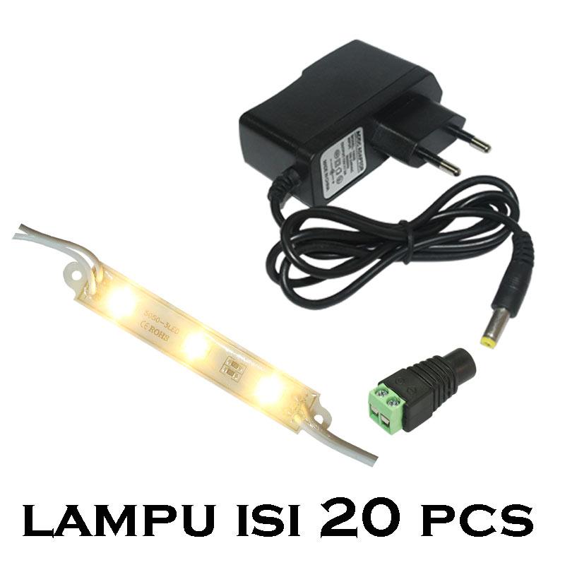 EELIC LAU-5050 -3LED MIX ISI 20 PCS LAMPU STRIP LED 20 LAMPU LED MODUL TERDAPAT 60 MATA STRIP MODULE LED CHIP DC12 VOLT -1.4 WATT PER 1 PCS LAMPU ( 3 MATA STRIP ) + ADAPTOR MALE AC/DC 12 VOLT 2 AMPERE( ADT-2AMP) + Jack Power DC 2.1x5.5mm CCTV 12V Femal