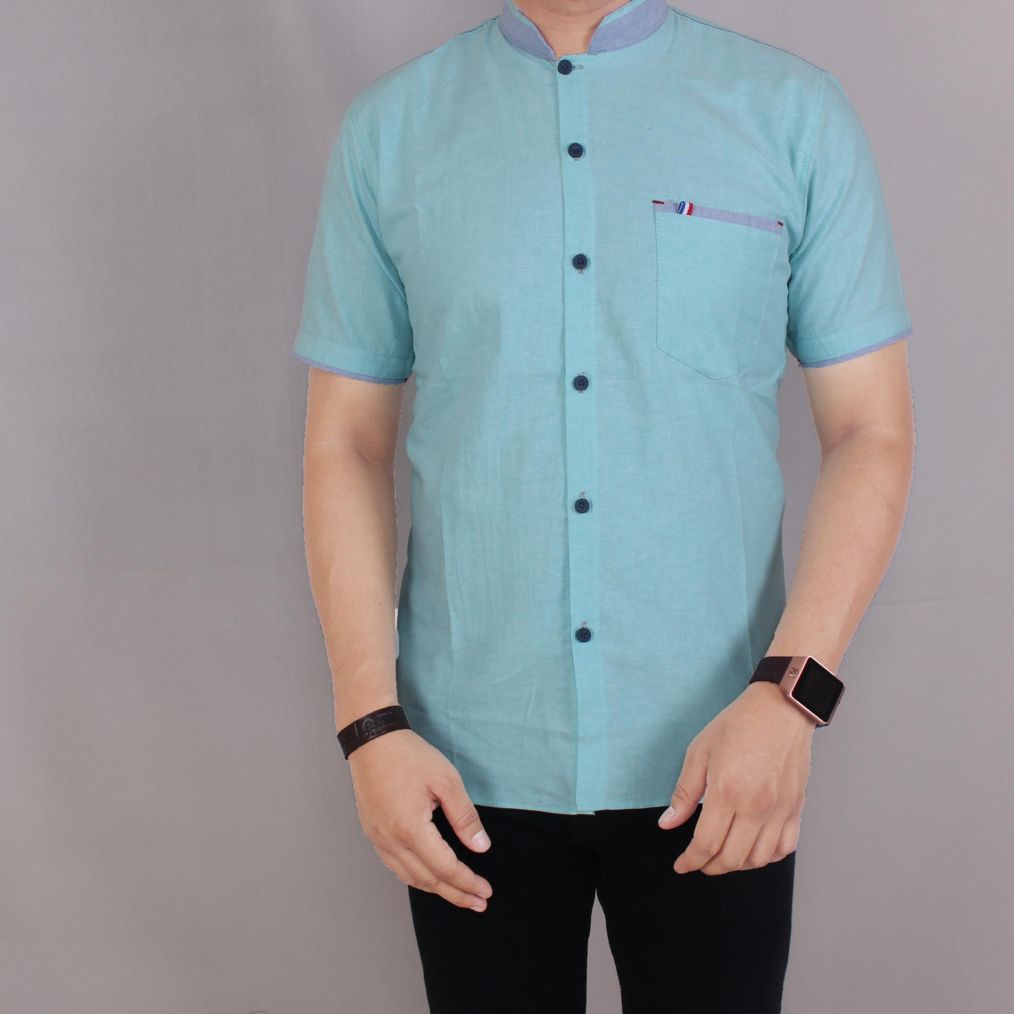 Zoeystore1 5625 Kemeja Pria Polos Lengan Pendek Baju Kemeja Fomal Cowok Exclusive Green Turquoise