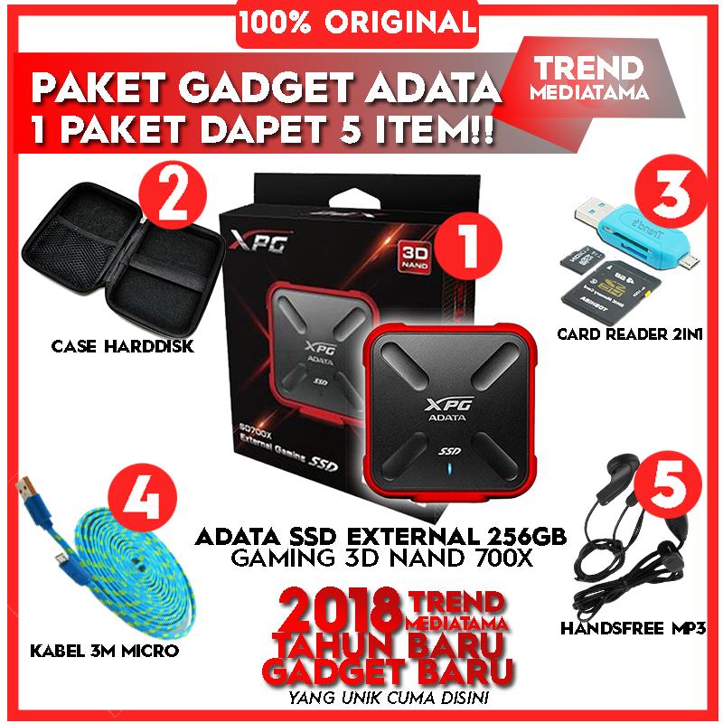 SSD Adata 700X External Gaming 3D NAND MERAH-ORIGINAL Gratis Handsfree MP3 + OTG Card Reader 2in1 + Case Harddisk / Powerbank + Kabel 3m Android Micro USB