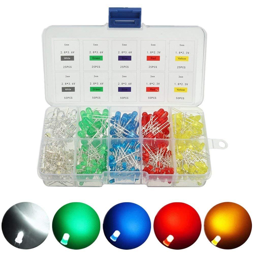Lampu Diode Pemancar, 375 Pcs 3 Mm 5 Mm 2Pin Lampu LED Berbagai Macam Menyebar LED Kit Putih Kuning Merah Biru Hijau UNTUK ARDUINO & DIY