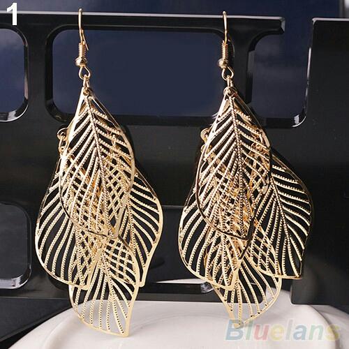 Anting Kait Korea Panjang Menjuntai Model Daun Berongga