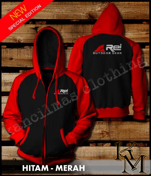 Sedang Diskon!! Jaket Zipper Rei Outdoor Gear Kombinasi Hitam - Merah - ready stock