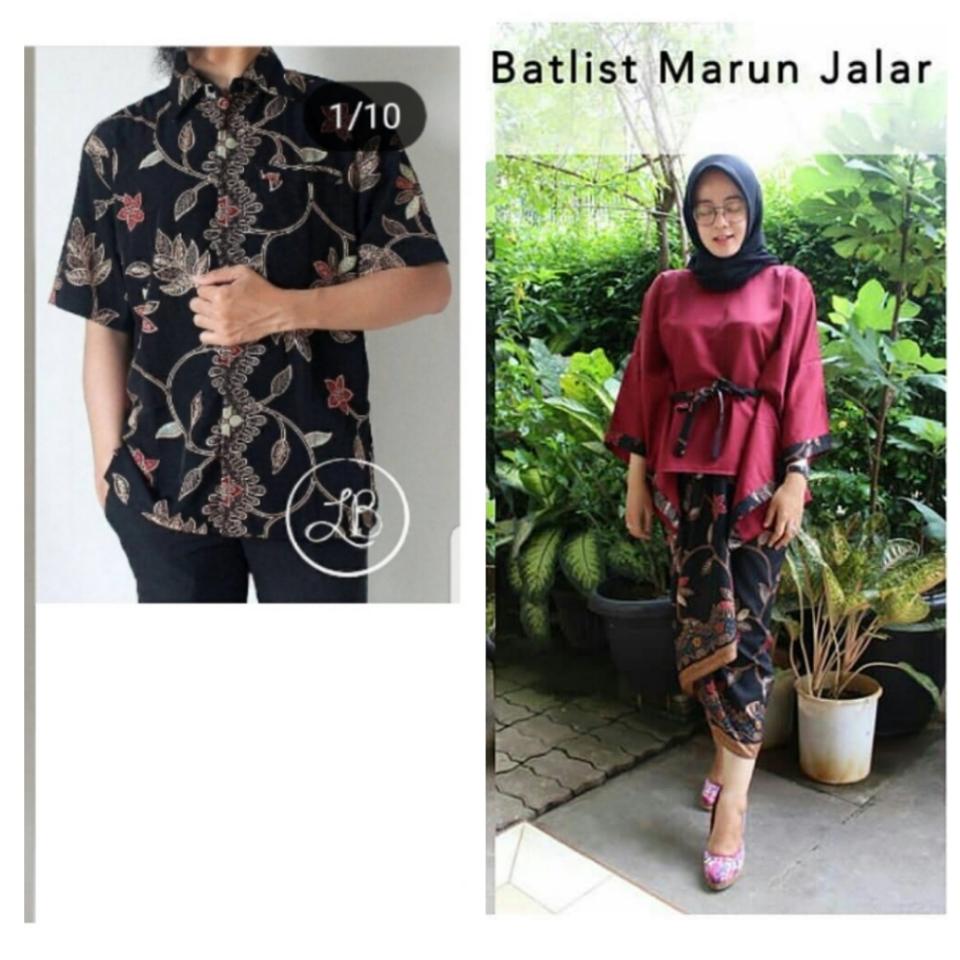 BAJU PASANGAN KEBAYA PESTA / COUPLE KEBAYA BATWING LIST WARNA MAROON JALAR ( NO PASMINA) + BATIK PRIA LENGAN PENDEK