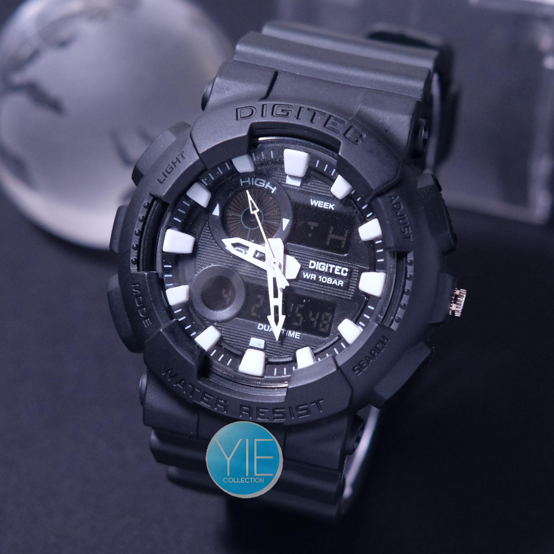 Digitec Jam Tangan Sport Army Pria Dual Time DG 2107 Original Strap Karet Anti Air Tentara HP