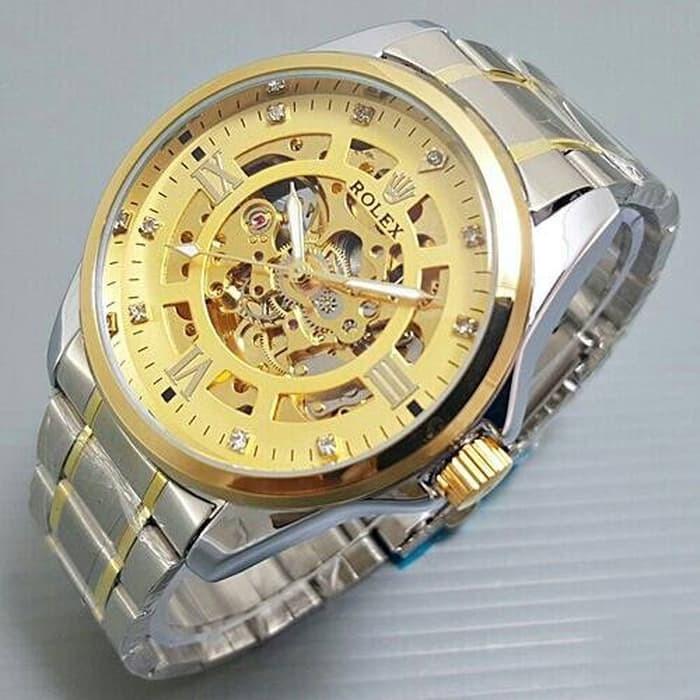Jam tangan pria / Jam tangan pria original / Jam tangan pria murah / Jam tangan pria terbaru / Jam tangan pria swiss army / Jam tangan pria terbaik / Jam Tangan Pria Rolex Skeleton Big Size Diamond Rantai Kombi Gold DISKON MURAH!!!