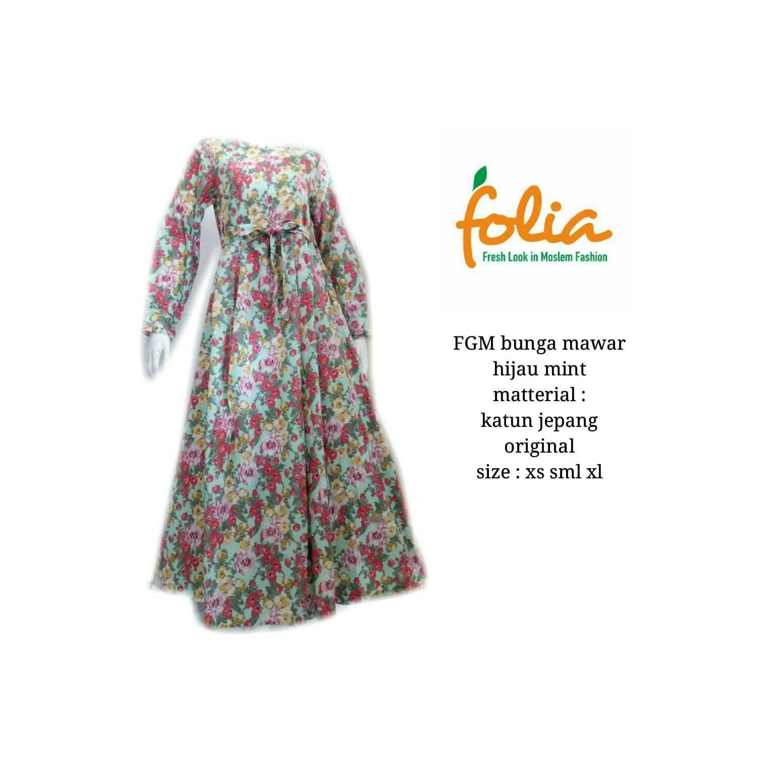 Gamis Folia FGM Bunga Mawar Hijau Mint Limited