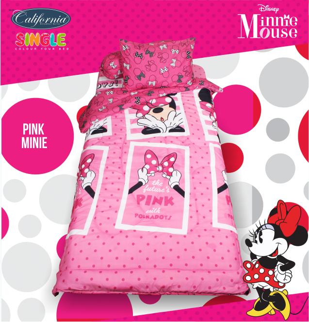 Bed Cover California motif PINK MINNIE Mouse Ukuran 120 x 200 cm Single Size disney