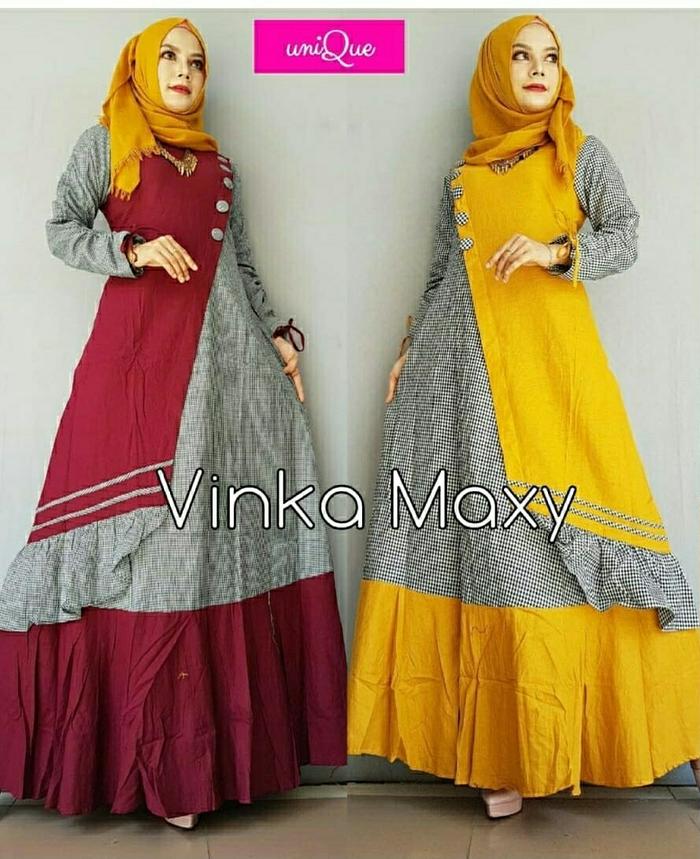 Gamis wanita terbaru maxi Vinka marun dan mustard baju muslim