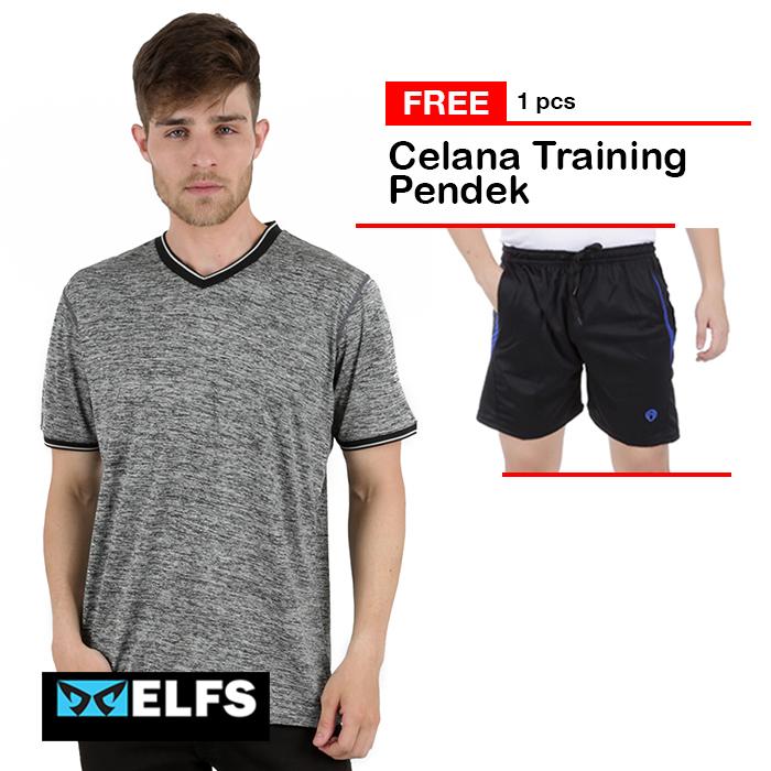 Elfs Shop - BELI Kaos Olahraga Jersey Training Pattern Hitam FREE Celana Training Pendek Hitam Oranye