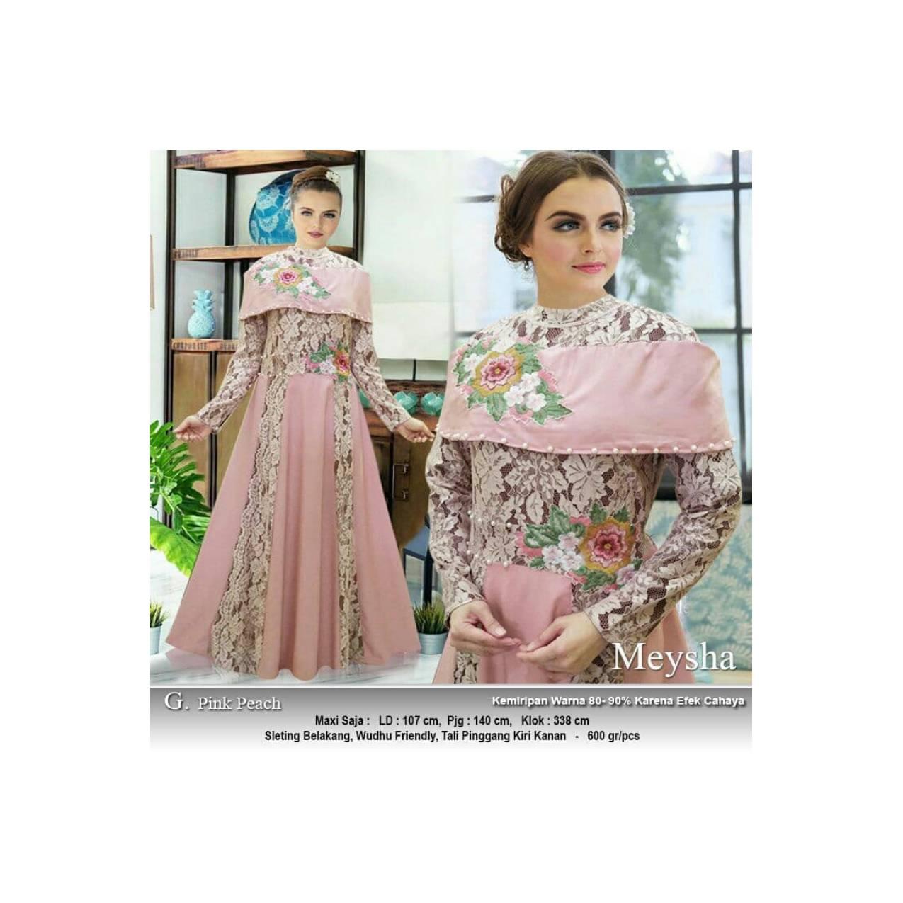 BAJU GAMIS PESTA PERNIKAHAN MUSLIM BROKAT WISUDA MAYANG WARNA PEACH