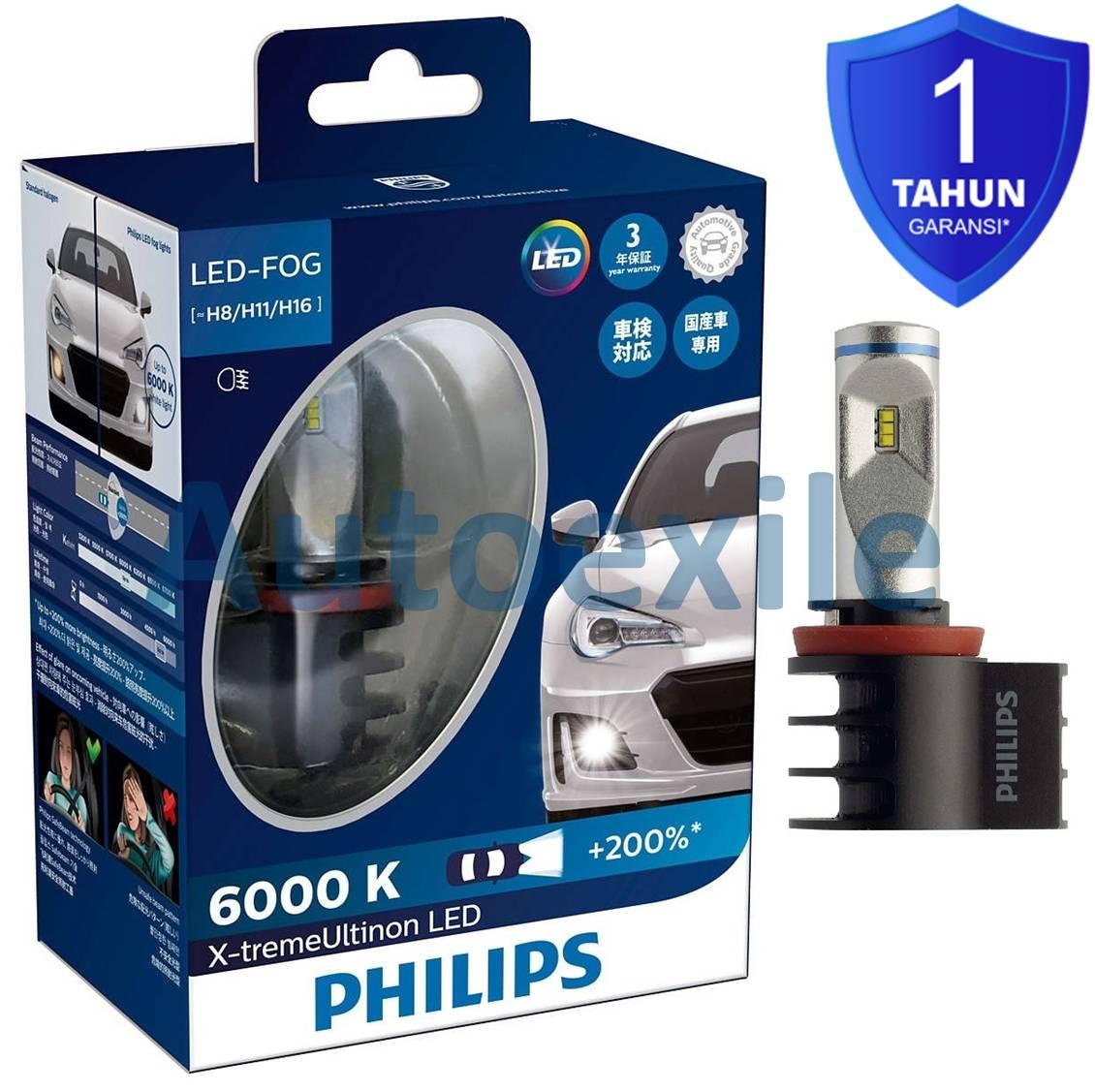 Philips Xtreme Ultinon LED H8 H11 H16 6000K Putih 200% Lampu Foglamp Mobil Xpander