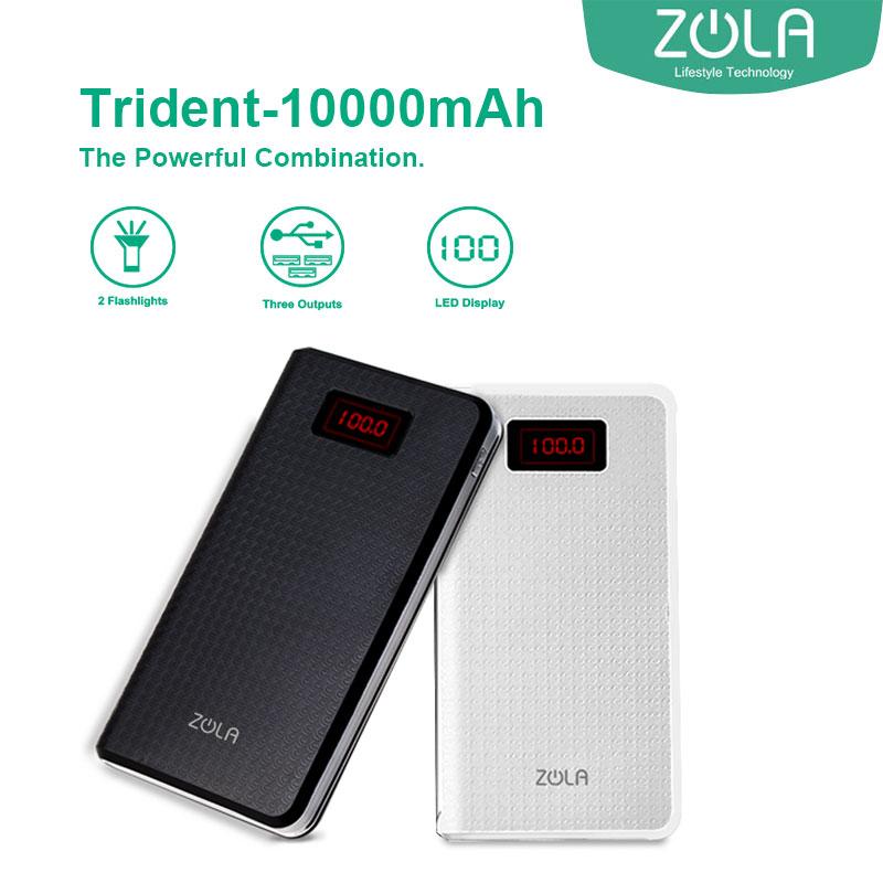 Powerbank Zola Trident 10000 mAh Fast Charging 2.1A Digital Indikator - Putih