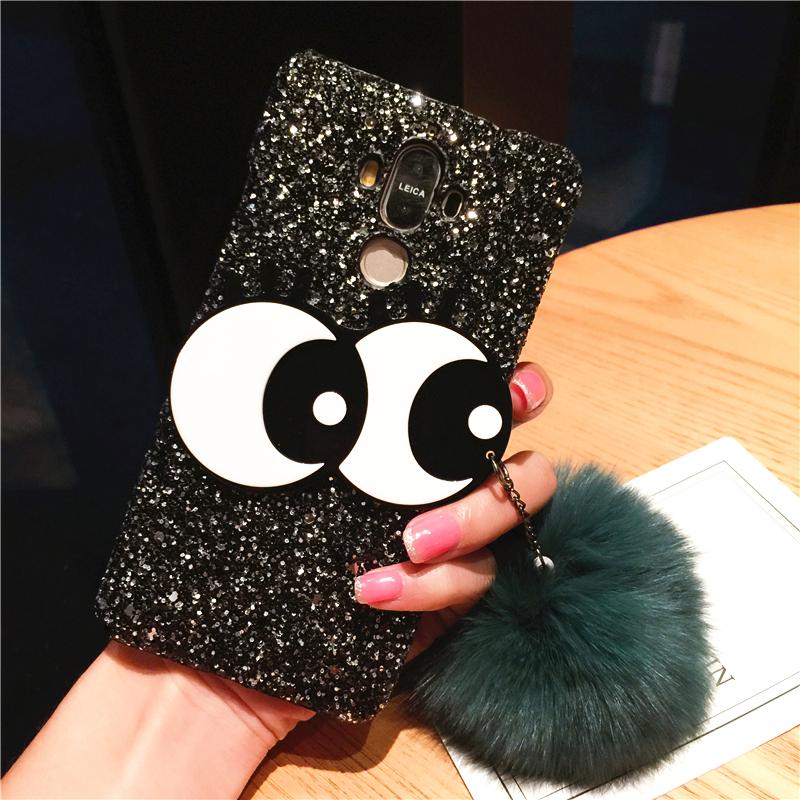 HUAWEI1 Casing HP Mate9 Casing Mate8 Bedak Mengkilap Mata Besar Bola Bulu