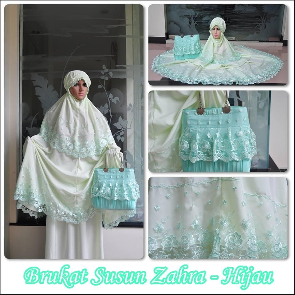 TERLARIS!!! MUKENA DEWASA BROKAT ZAHRA HIJAU mukena mewah / mukena dewasa / mukena tatuis / mukena anak / mukena bali / mukena katun jepang