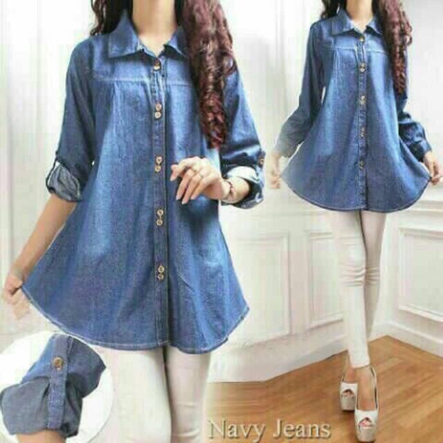 Gamis Wanita - babydoll jean wash kemeja